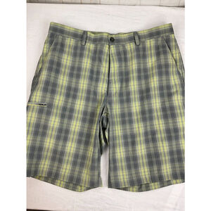 Men’s Grand Slam Golf Shorts Size 36 Gray Green Plaid Flat Front Pockets EUC